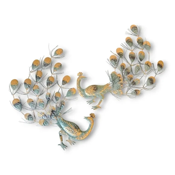 Vintage MCM Wall Decor Tin Peacock PAIR (Made in Hong Kong) Circa 1950-1960s - Picture 1 of 11